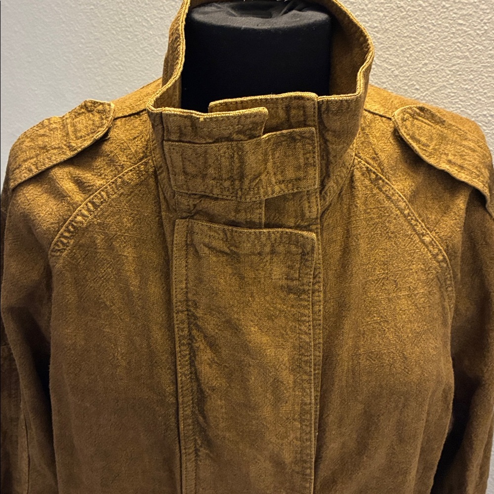 Free People Jayde Mustard Linen Safari Bomber Jacket Small 44” Chest $168 NWOT - Picture 4 of 15